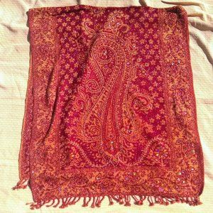 Fuzzy Red & Orange Shawl/Wrap